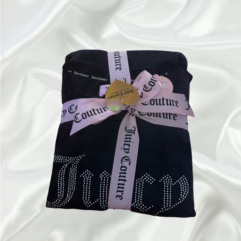Juicy Couture Black Velour Pajama Set with Rhinestone Logo